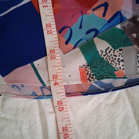 Hunter Bell Grayson Abstract Geometric Watercolor Silk Top Ruffle Peplum Small - Picture 8 of 12